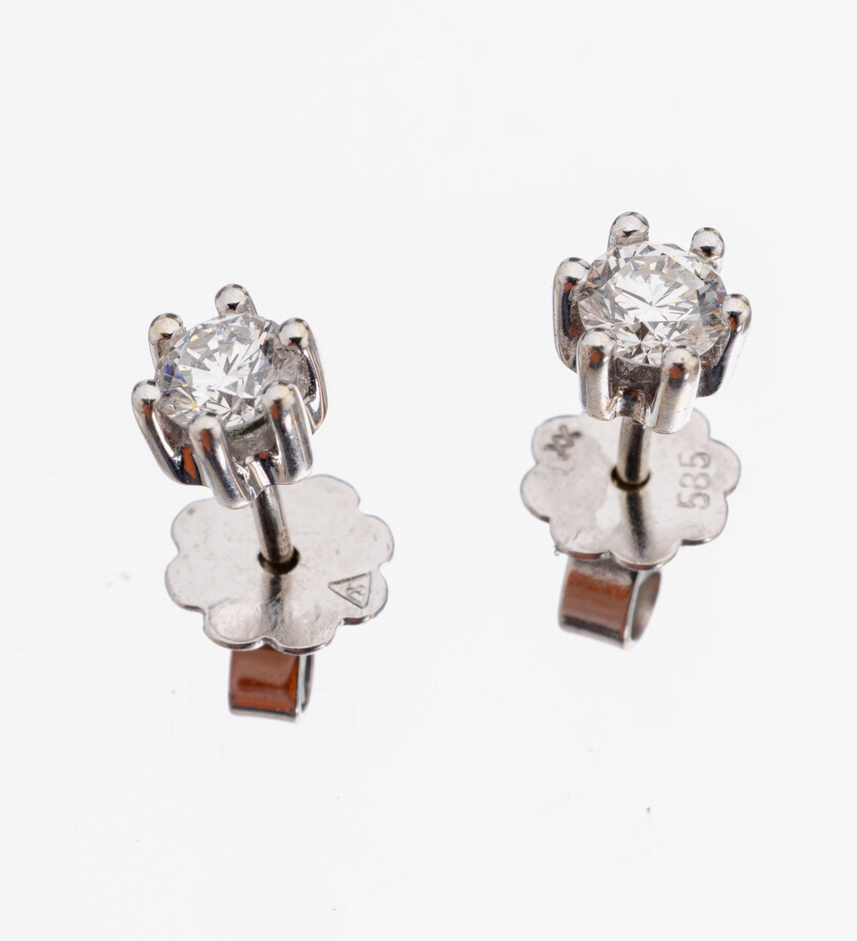 Paar 14 kt Gold Brillant-Ohrstecker, WG 585/000, 2 Brillanten zus. ca. 0.50 ct Weiß/vs, ca. 1.7 g