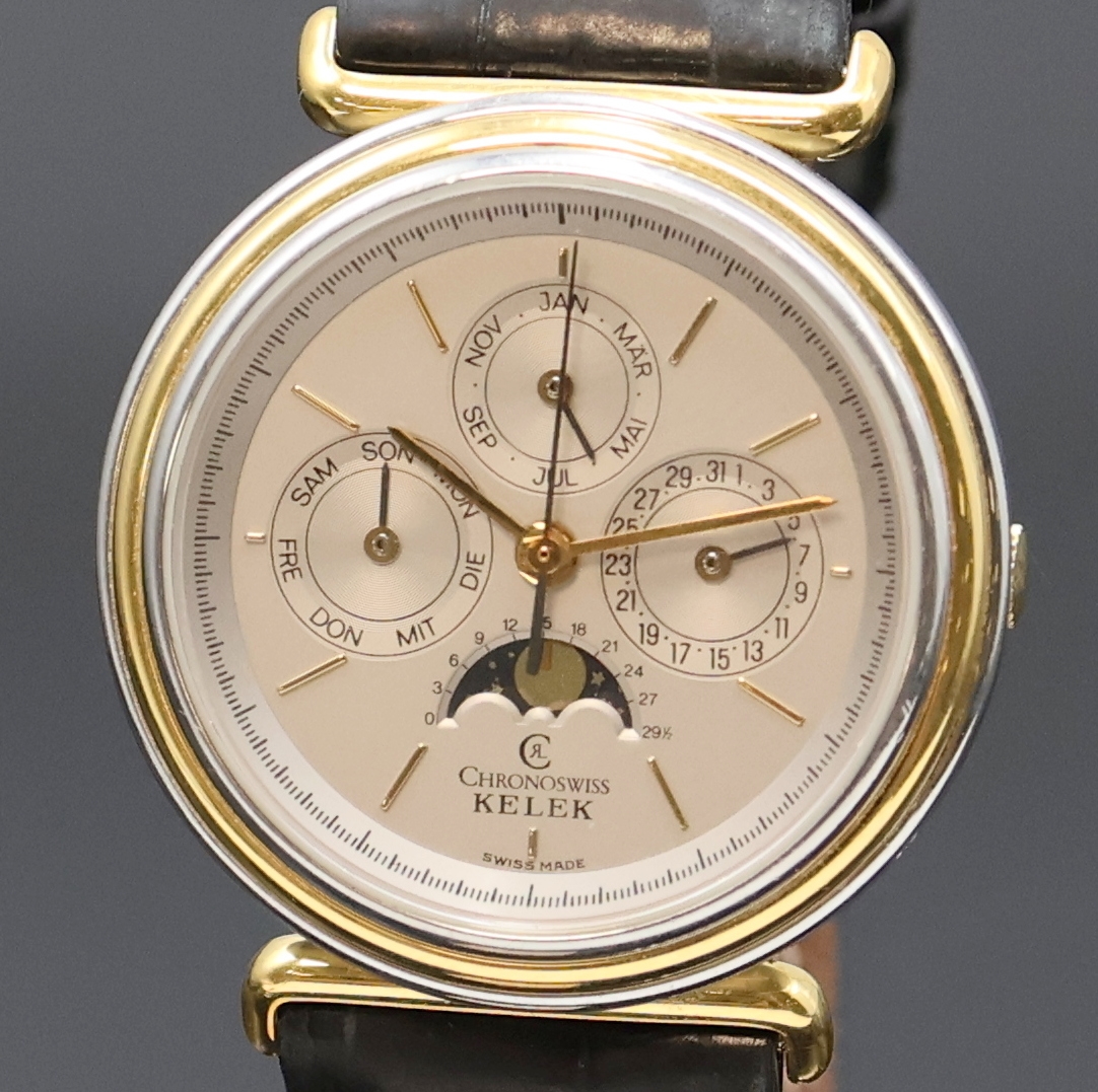 Detail a: CHRONOSWISS / KELEK astronomische Armbanduhr mit Vollkalenderanzeige Referenz 5287M-4-A-S2, Automatik, Schweiz um 1990, Edelstahl/Gold kombiniert ...
