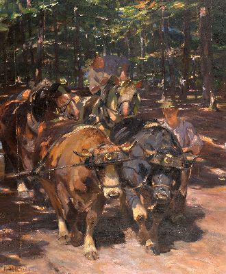 Image Max Bergmann, 1884 Fürstenberg-1955 Haimhausen, zwei Bauern mit einem Gespann aus ...