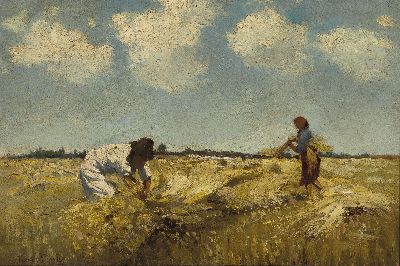 Image Karoly Josza, 1872 Szeged-1929 Budapest, Bauern bei der Getreideernte, Öl/Holz, ...