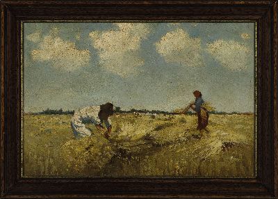 26964364k - Karoly Josza, 1872 Szeged-1929 Budapest, Bauern bei der Getreideernte, Öl/Holz, ...