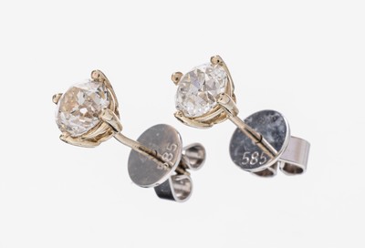 Image 26964396 - Paar 14 kt Gold Brillant-Ohrstecker, WG 585/000, 2 Brillanten zus. ca. 1.61 ct ...