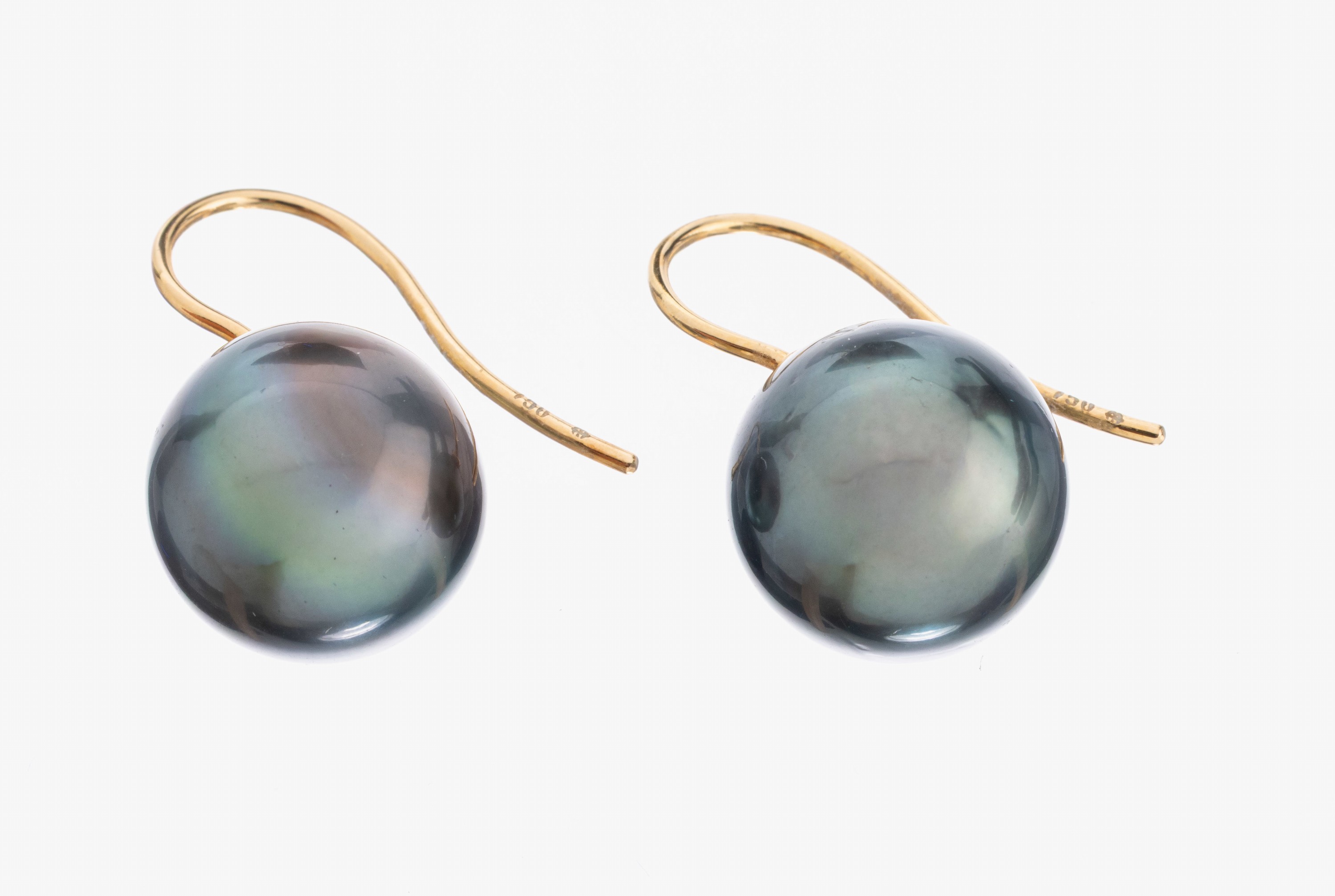 Image 26964404 - Paar 18 kt Gold Tahitizuchtperl-Ohrgehänge, GG 750/000, 2 dunkelgraue Zuchtperlen D. ...