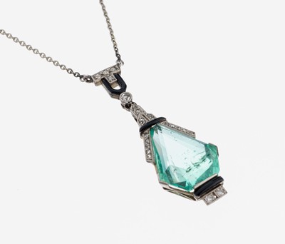 Image 26964487 - 18 kt Gold Art Deco Smaragd Diamant Collier, um 1920, WG 750/000, schauseitig Pt., ...