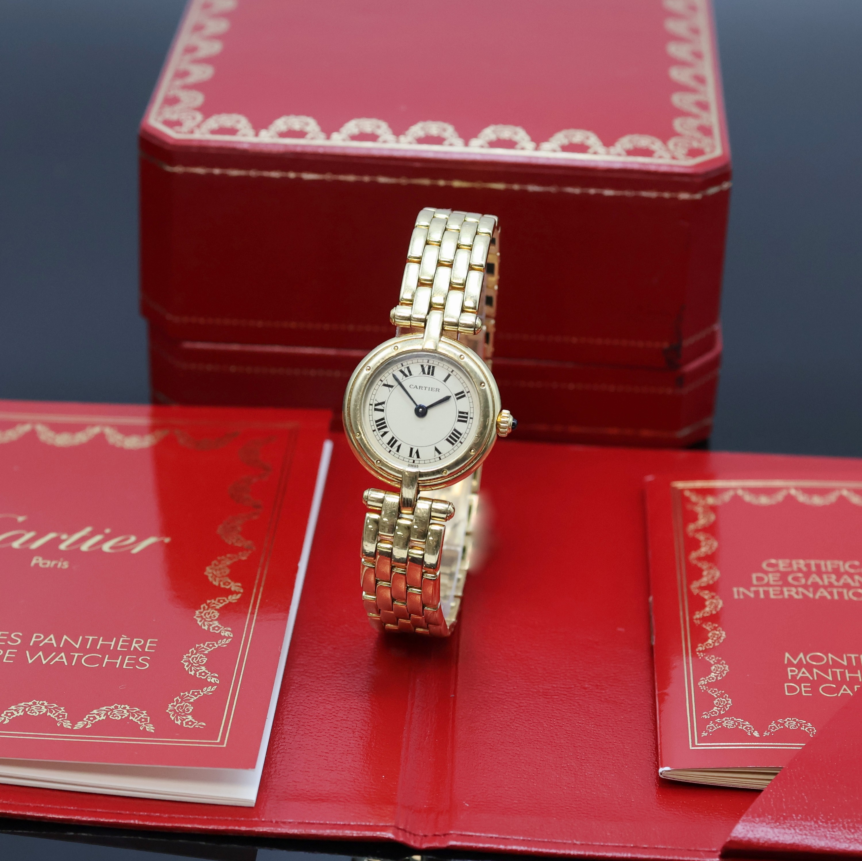 CARTIER Damenarmbanduhr Panthere Vendome in GG 750/000 Referenz 8057921, quarz, massives Goldgeh. inkl. Gliederband m. dopp. Faltschl., Boden 8-fach ...