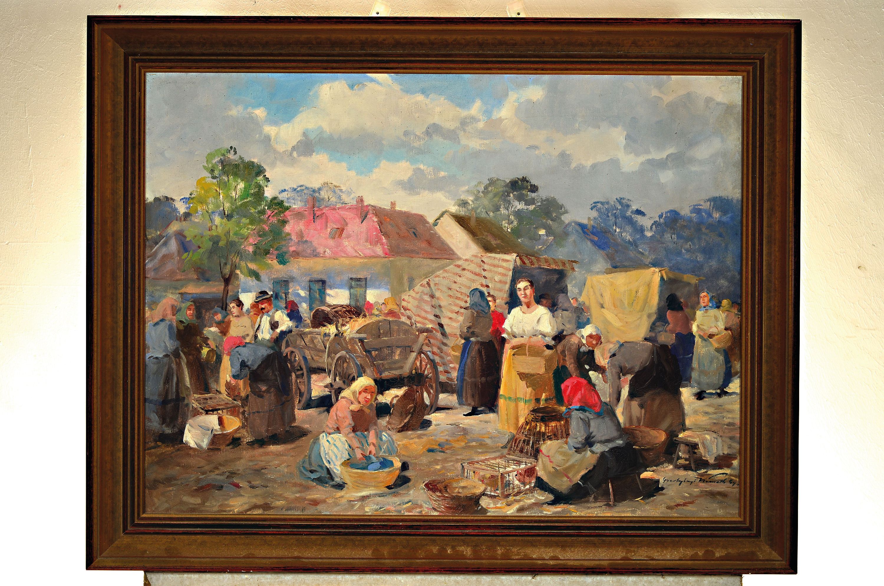 Detail k: Gyvertyanyi Nemeth, 1892 - 1946, ungarischer Bauernmarkt, lebhaftes Treiben, Öl/Lwd, signiert, ca. 60 x 80 cm, Rahmen