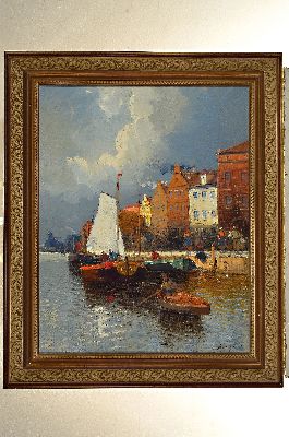 26964688k - Georg Fischoff, 1849 Wien - 1920 ebenda, signiert J. Wagner, Stadtansicht mit Fischer und ...