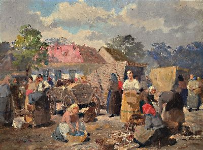 Image Gyvertyanyi Nemeth, 1892 - 1946, ungarischer Bauernmarkt, lebhaftes Treiben, ...