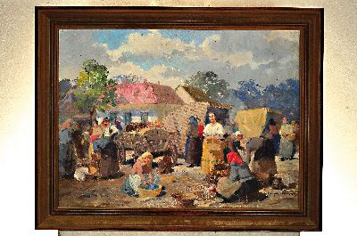 26964690k - Gyvertyanyi Nemeth, 1892 - 1946, ungarischer Bauernmarkt, lebhaftes Treiben, ...