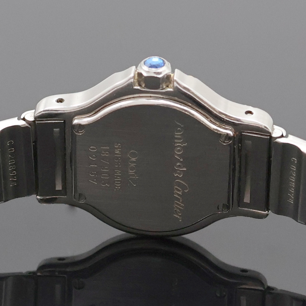 Detail d: CARTIER Damenarmbanduhr Santos Ronde Referenz 187903, Schweiz um 1990, Edelstahl/Gold kombiniert inkl. Gliederband m. Faltschl., quarz, Boden 4-fach ...