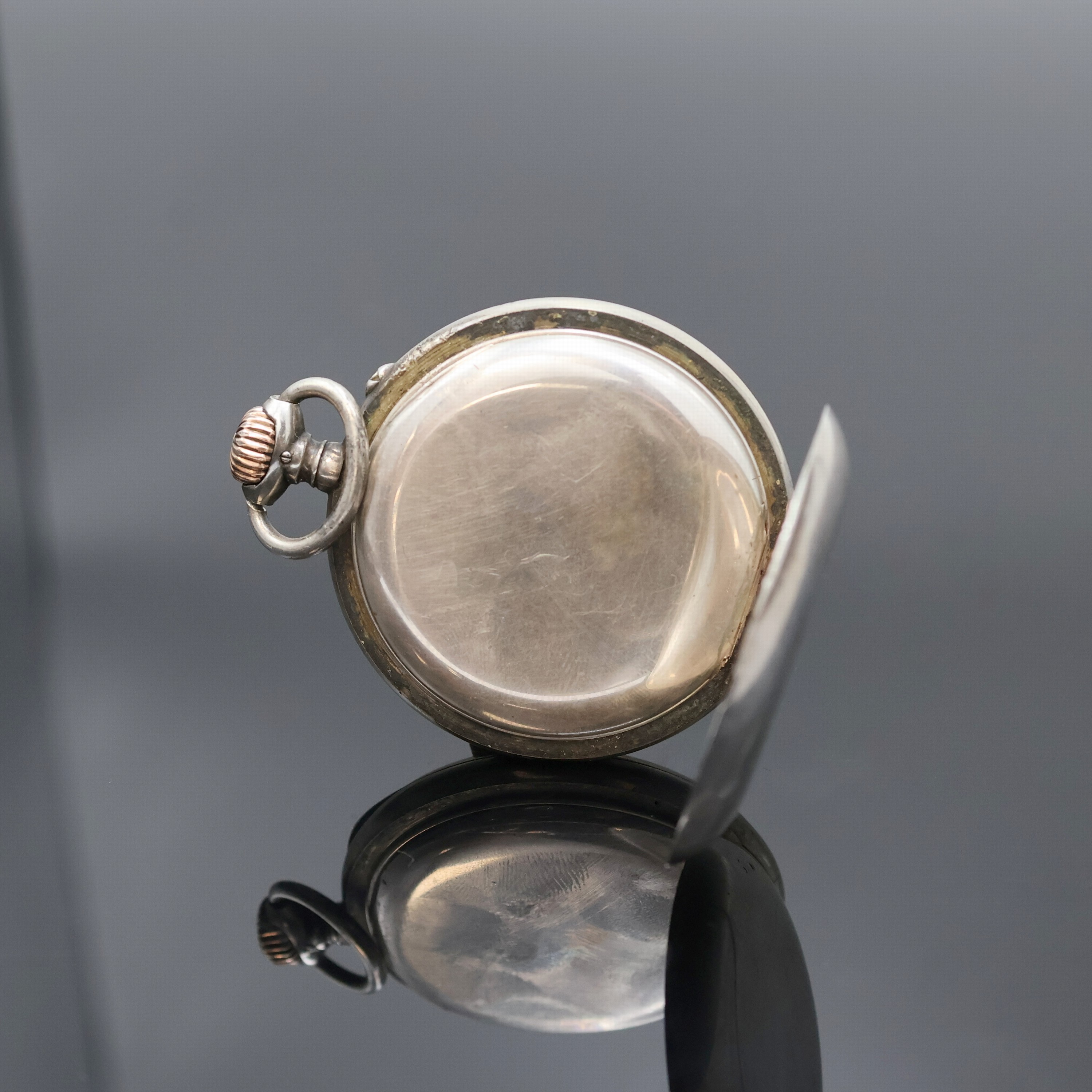 Detail b: A. LANGE & SÖHNE große, offene Herrentaschenuhr in 900er Silber, Deutschland um 1905, glattes Lucia-Geh. dell., Goldscharniere, 2-tlg. ...