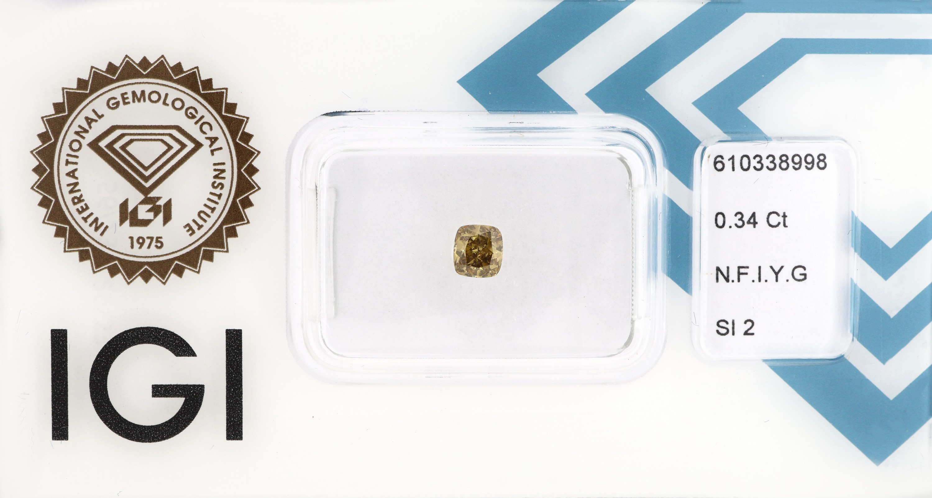 Loser Diamant 0.34 ct natural fancy intense yellowish green/si2, Cushion Cut, eingeschweißt, mit IGI-Expertise