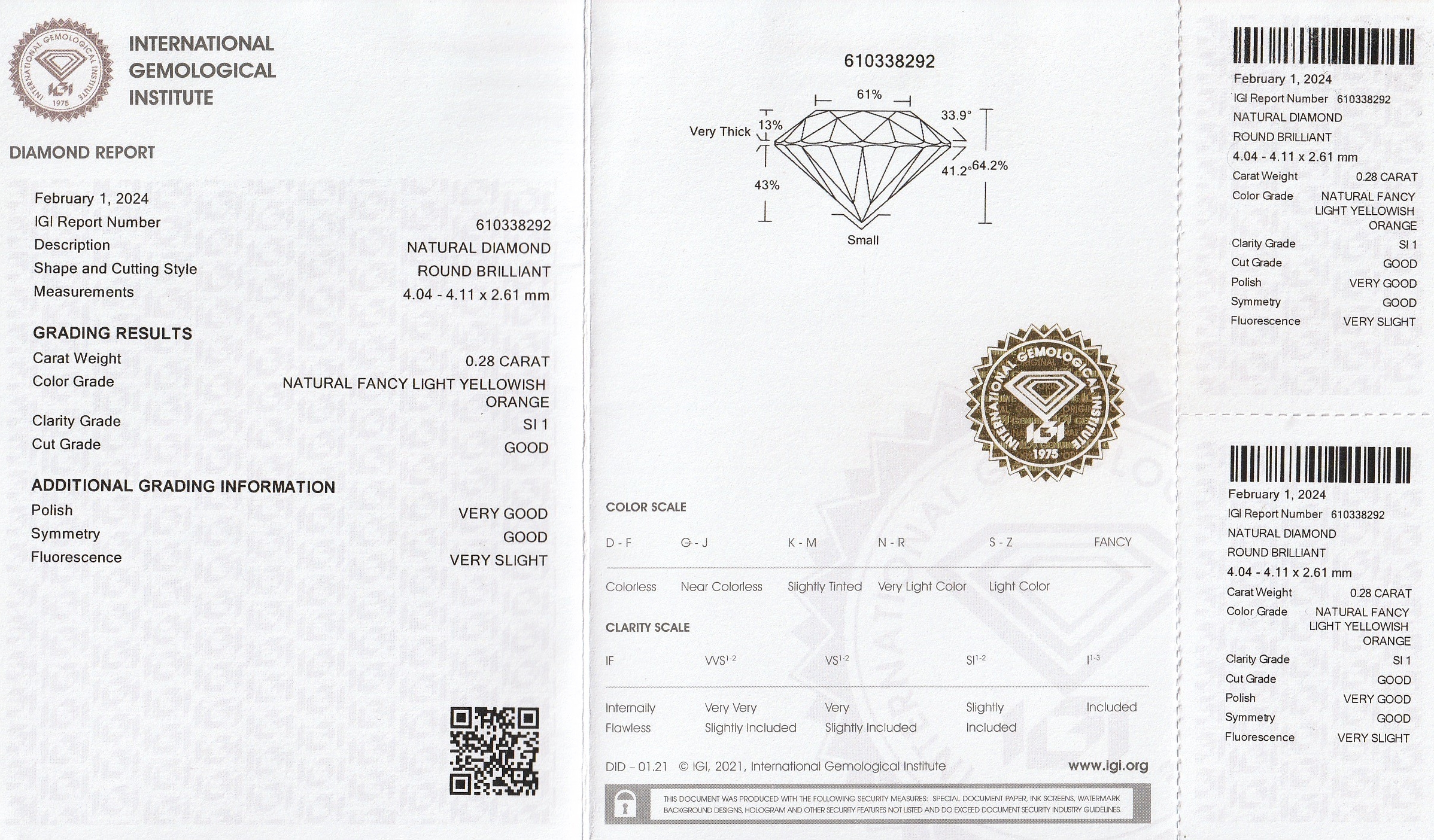 Detail a: Loser Brillant, 0.28 ct natural fancy light yellowish orange/si1, eingeschweißt, mit IGI- Expertise