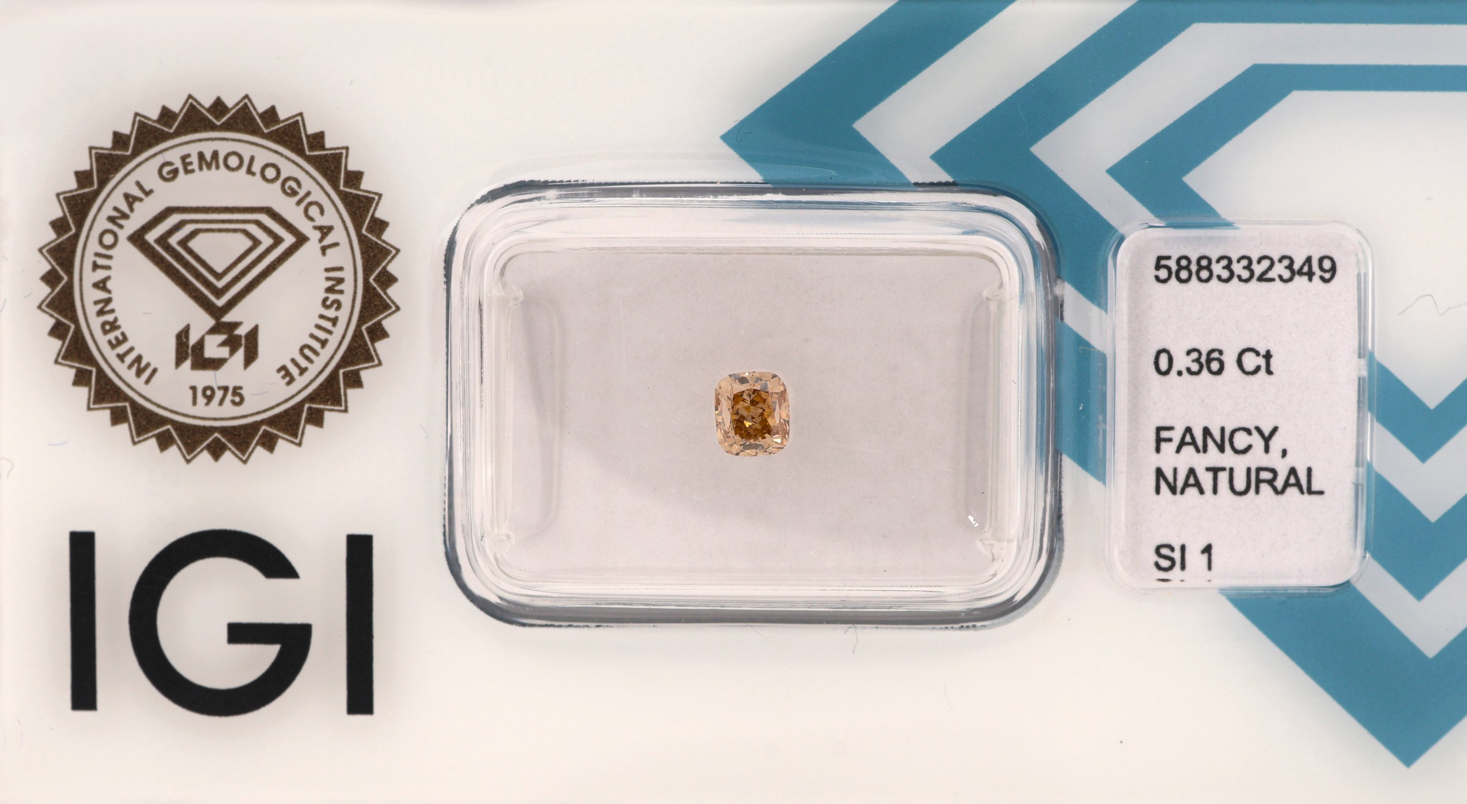 Loser Diamant, Cushion, 0.36 ct natural fancy light brownish yellow/si1, eingeschweißt, mit IGI-Expertise