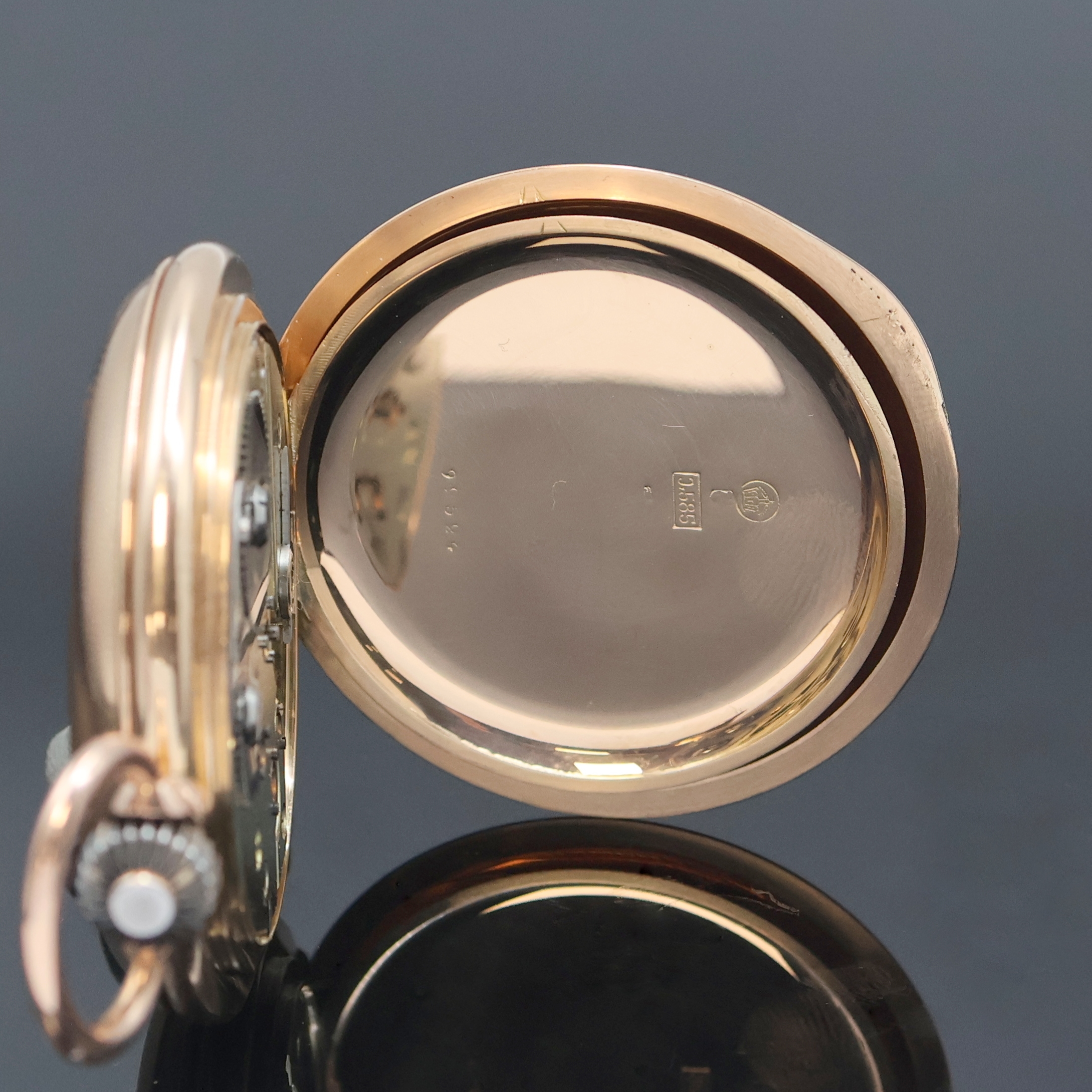 Detail f: IWC Savonette Herrentaschenuhr in RG 585/000, Schweiz laut beil. Kopie vom Stammbuchauszug verkauft um 1892, guill. 3- Deckel Goldgeh., Sprungdeckel ...