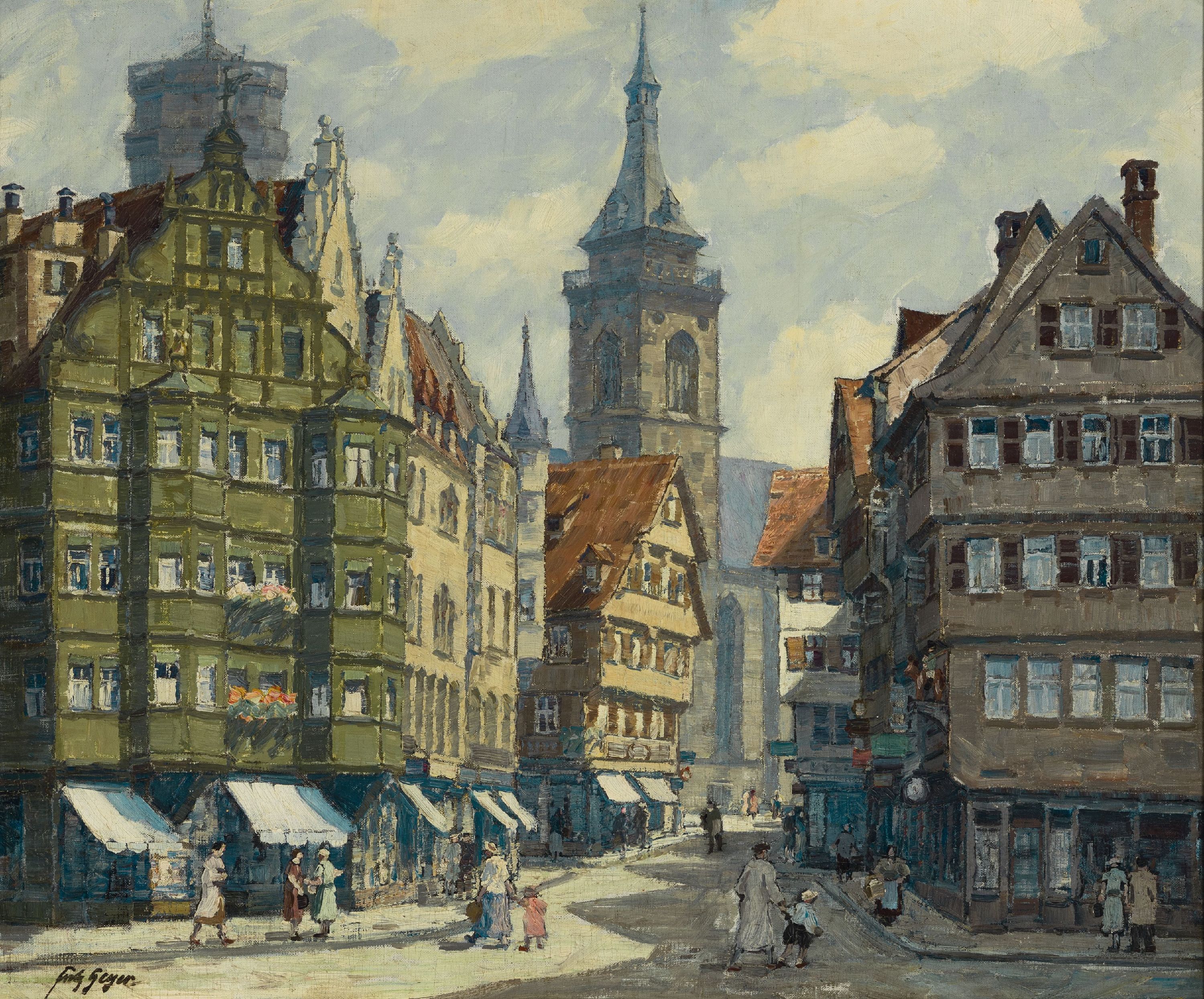 Fritz Geyer, 1875 Nürnberg-1947 Tübingen, Ansicht aus Stuttgart, Öl/Lwd, links unten sign., ca. 50x60cm, R. ca. 67x77cm, Geyer war Meisterschüler ...
