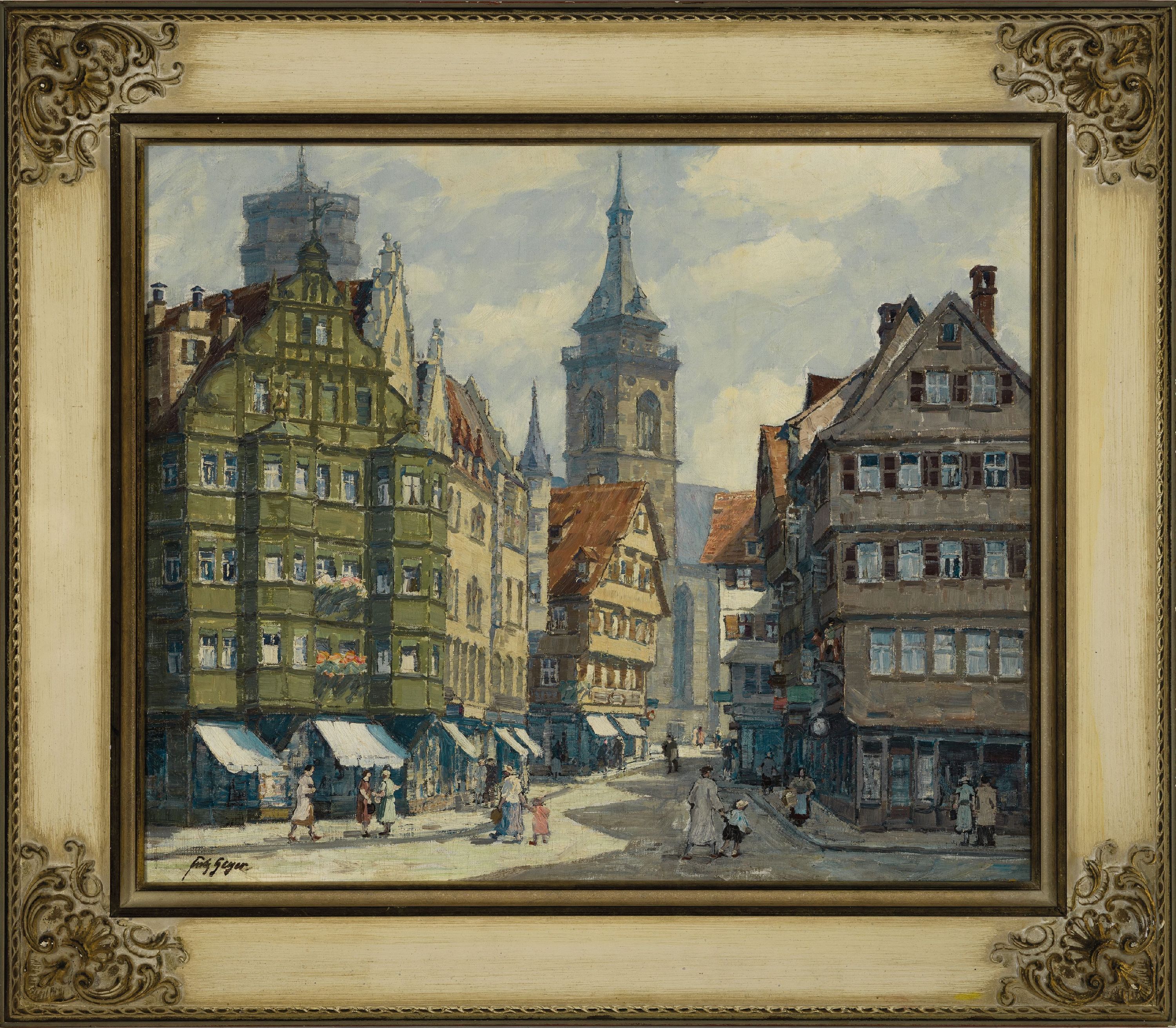 Detail k: Fritz Geyer, 1875 Nürnberg-1947 Tübingen, Ansicht aus Stuttgart, Öl/Lwd, links unten sign., ca. 50x60cm, R. ca. 67x77cm, Geyer war Meisterschüler ...