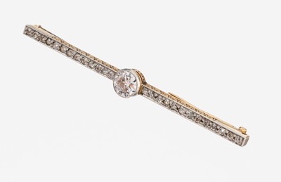 Image 26964736 - 14 kt Gold Art-Deco-Diamant-Stabnadel, um 1920, GG 585/000 und Platin, mittig ...