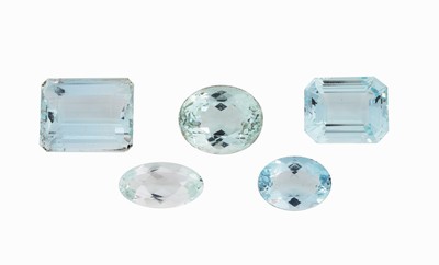 Image Lot 5 lose Aquamarine, ca. 48.43 ct, versch. Schliffformen, Größen und ...
