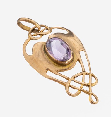 Image 26964757 - 9 kt Gold Amethyst-Anhänger, England um 1900, GG 375/000, ovalfacett. Amethyst ca. ...
