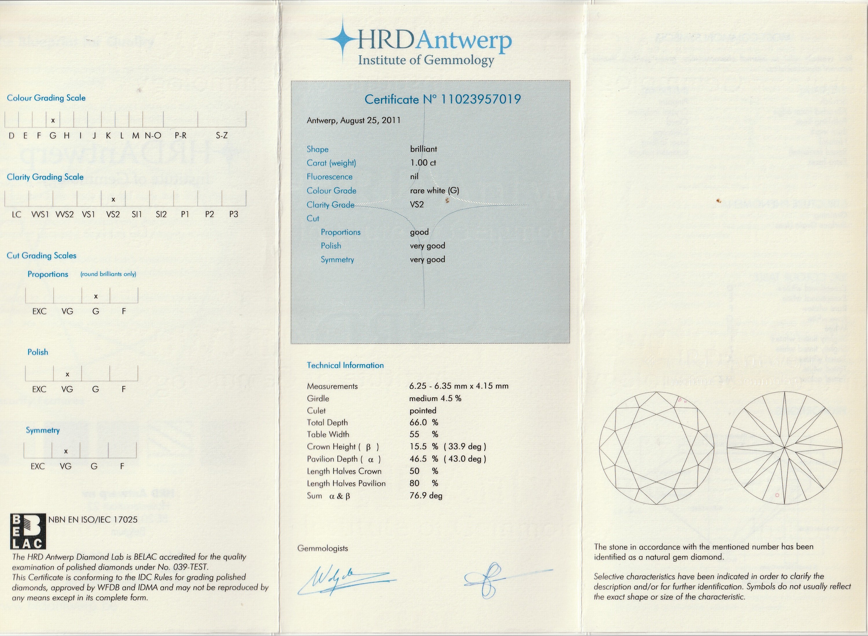 Detail a: Paar 18 kt Gold Brillant-Ohrstecker, WG 750/000, 1 Brillant 1.00 ct feines Weiß (G)/vs2 und 1 Brillant 1.01 ct feines Weiß (G)/vvs2, abnehmbarer ...