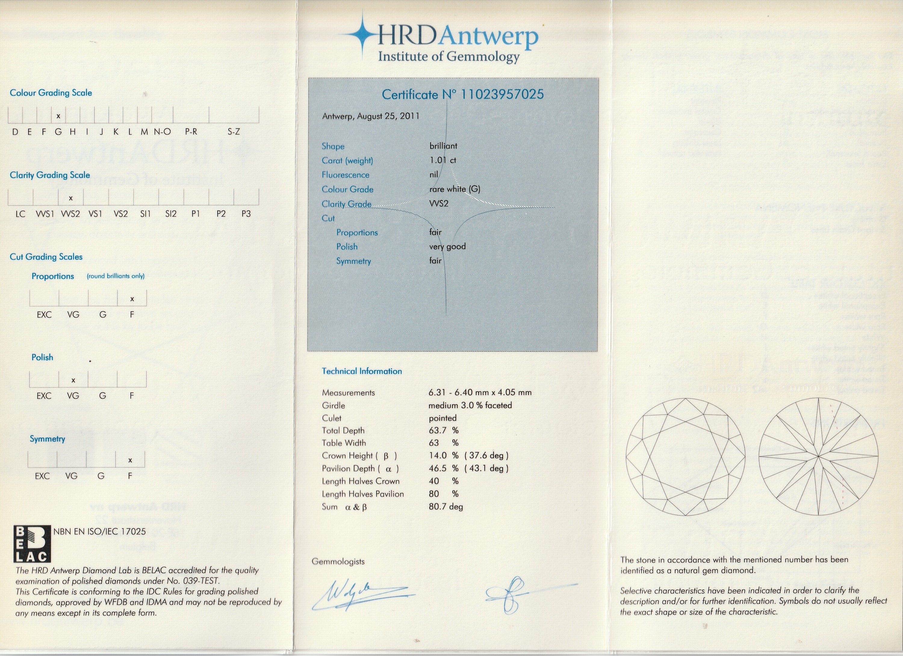 Detail b: Paar 18 kt Gold Brillant-Ohrstecker, WG 750/000, 1 Brillant 1.00 ct feines Weiß (G)/vs2 und 1 Brillant 1.01 ct feines Weiß (G)/vvs2, abnehmbarer ...