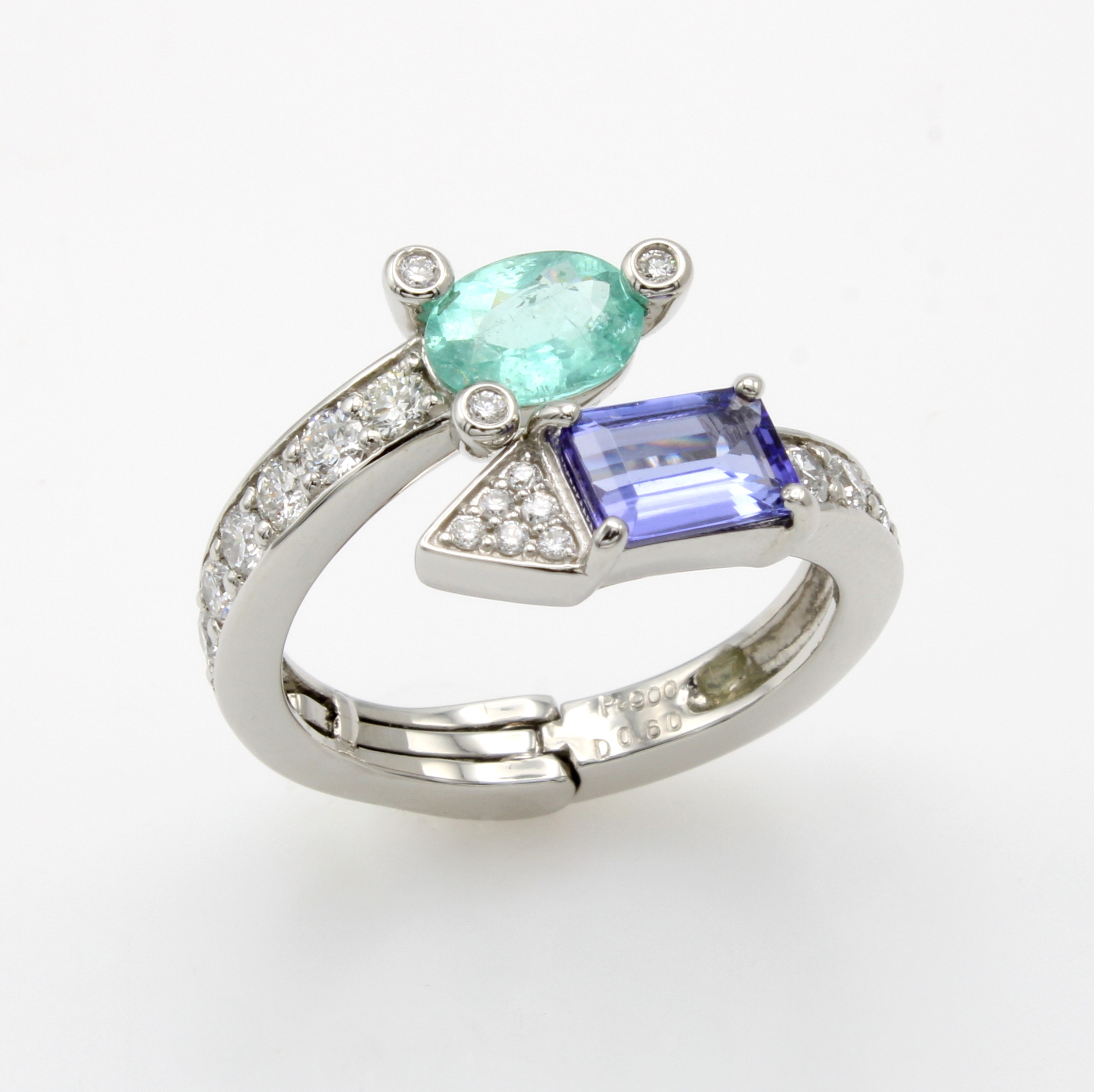 Image 26964856 - Ring mit Farbsteinen und Brillanten, 900er Platin, Ringschiene versetzt und mit ...