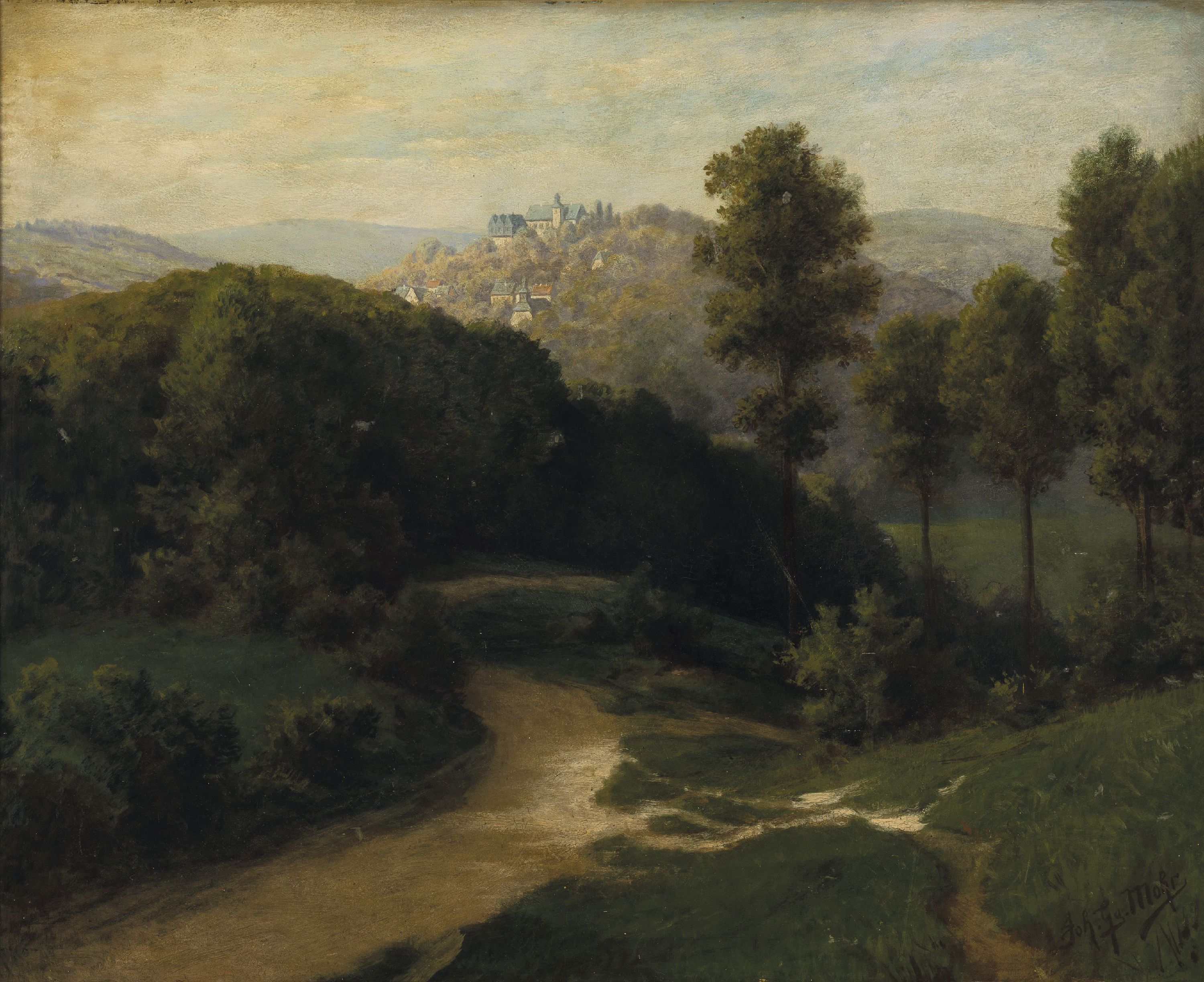 Johann Georg Mohr, 1864-1943 Frankfurt am Main, Ansicht von Weilrod im Taunus, Öl/ Malkarton, rechts unten sign., ca. 66x82cm, R. ca. 71x86cm, war ...