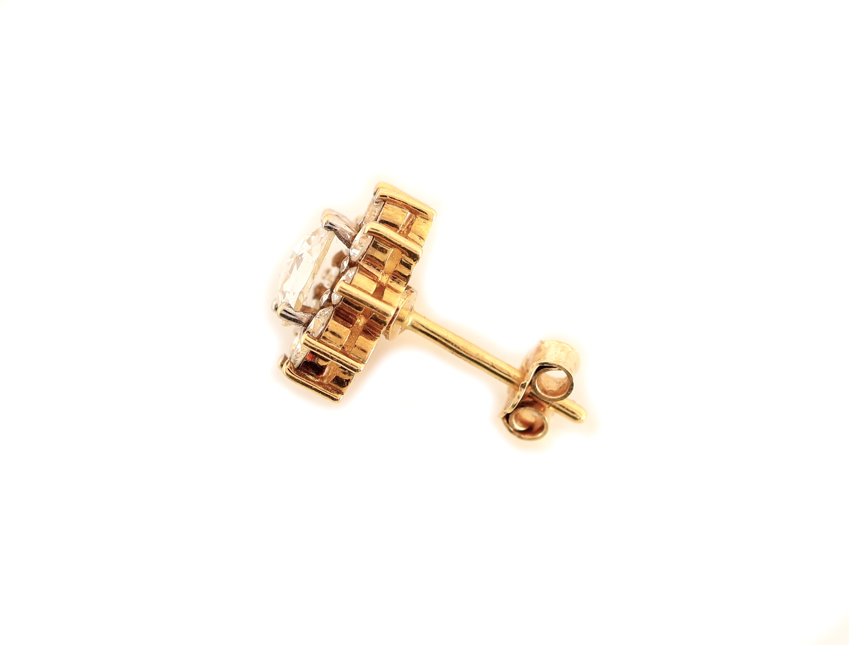 Detail a: Paar 18 kt Gold Diamant-Ohrstecker, GG 750/000, 2 Diamantrosen zus. ca. 1.50 ct l.get. Weiß/si, 20 Brillanten zus. ca. 0.80 ct ...