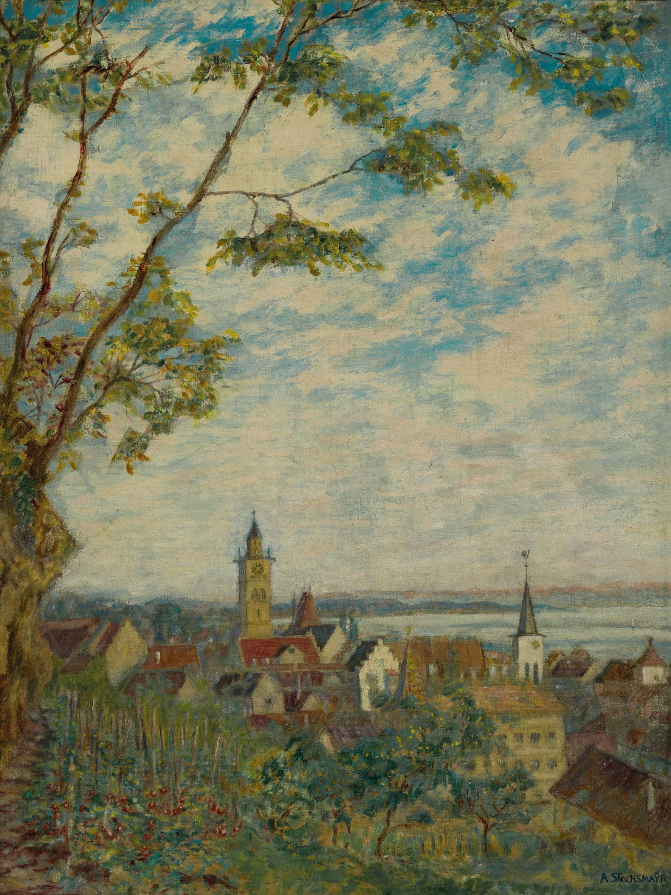 Adolf Stocksmeyer, 1879 St. Pölten-1964 Überlingen, Ansicht vom Bodensee, Öl/Lwd, rechts unten sign., ca. 60x45cm, R. ca. 69x 55cm