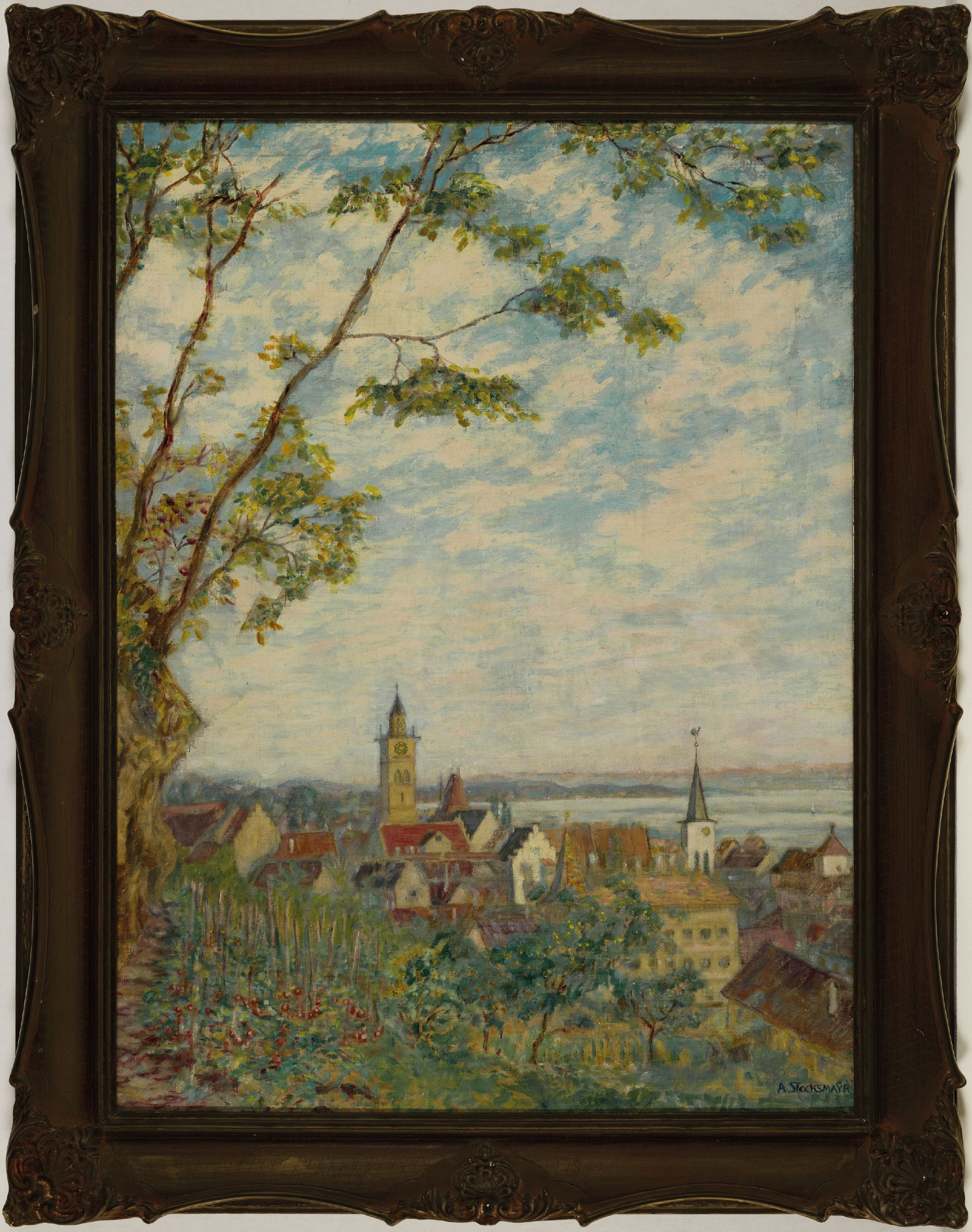 Detail k: Adolf Stocksmeyer, 1879 St. Pölten-1964 Überlingen, Ansicht vom Bodensee, Öl/Lwd, rechts unten sign., ca. 60x45cm, R. ca. 69x 55cm