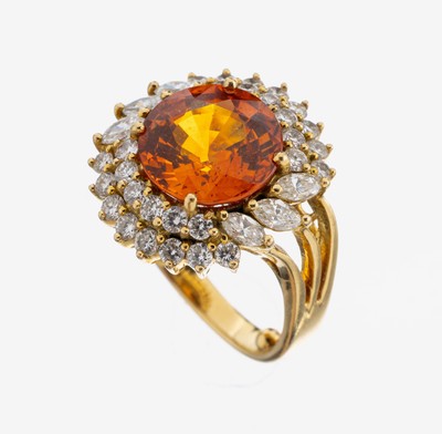 Image 26964842 - 18 kt Gold Saphir-Diamant-Ring, GG 750/000,feiner orangefarb. Saphir ca. 5.0 ct, ...