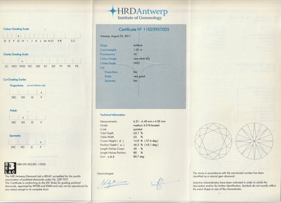 26964852b - Paar 18 kt Gold Brillant-Ohrstecker, WG 750/000, 1 Brillant 1.00 ct feines Weiß ...