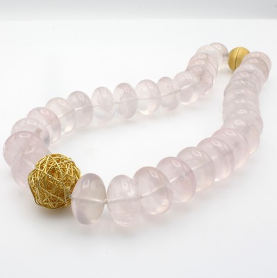 26964897a - Rosenquarzcollier, Magnetschl. u. Zierdraht-kugel 925er Silber verg. z.T. sat. u. matt., ...