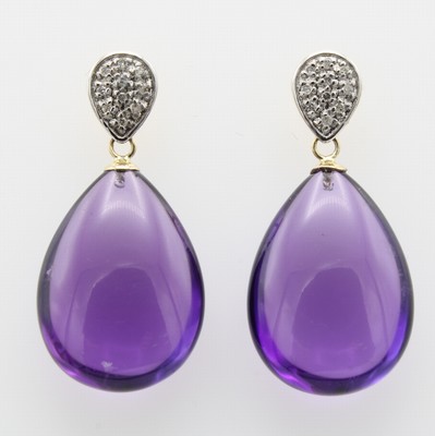 Image Paar Ohrstecker mit Amethysten und Diamanten, GG 585/000, tropfenförm. ...