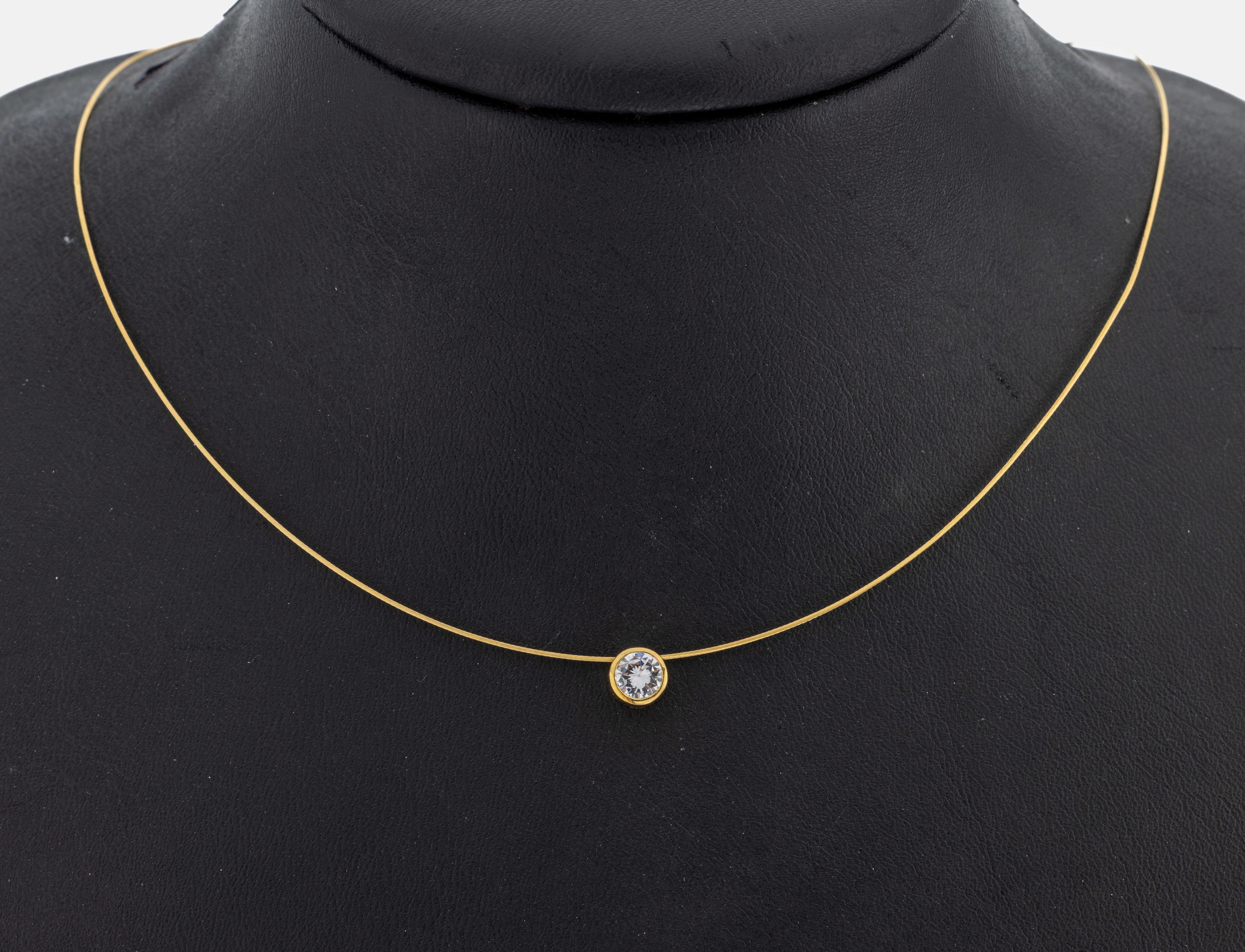 14 kt Gold Brillant-Collier, GG 585/000, Brillant ca. 0.40 ct Weiß/si, L. ca. 41 cm, Federringschließe, ca. 1.80 g