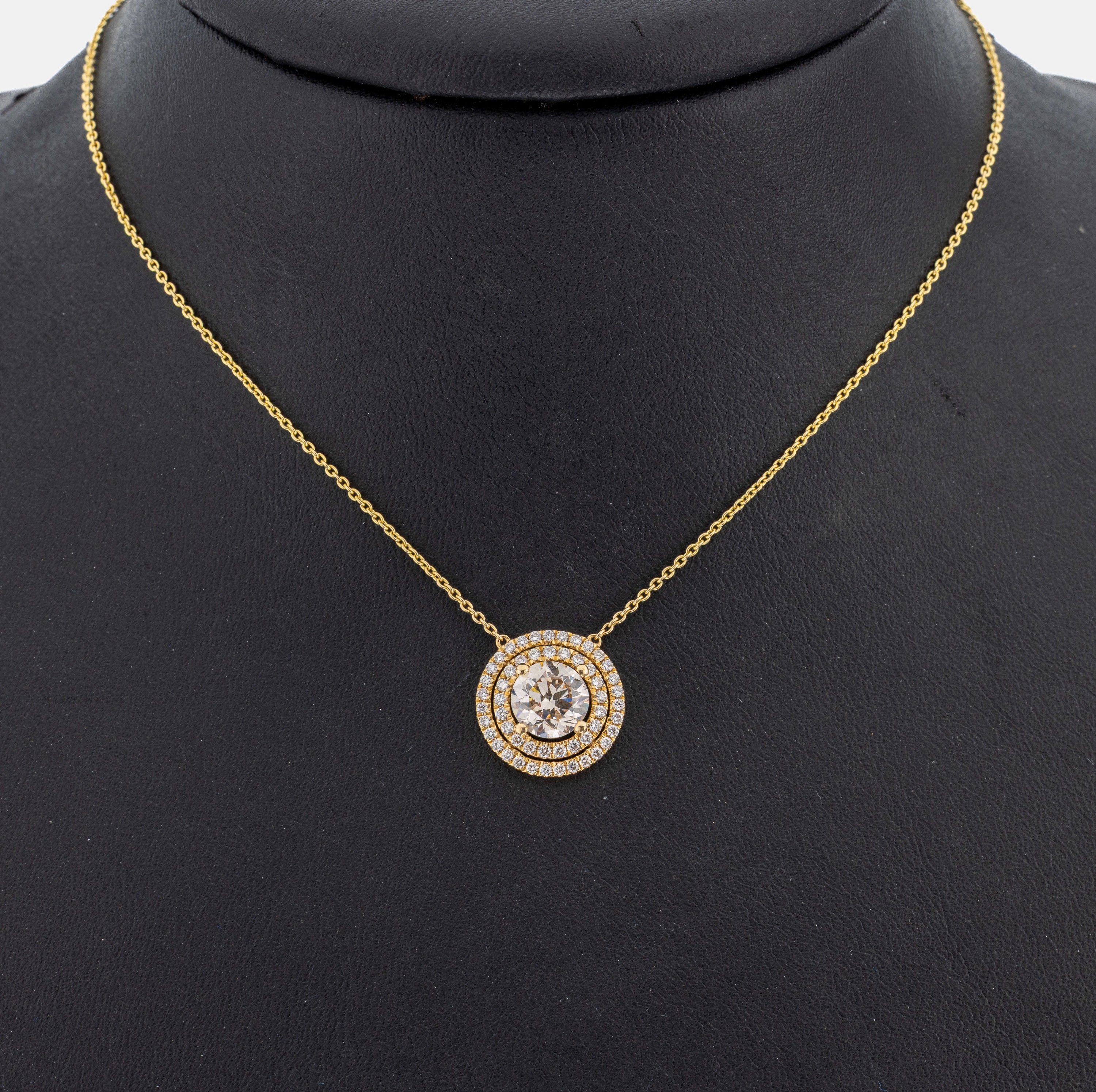 Image 26965307 - 18 kt Gold Brillant-Collier, GG 750/000, rundes Mittelteil, mittig Brillant ca. 1.35 ...