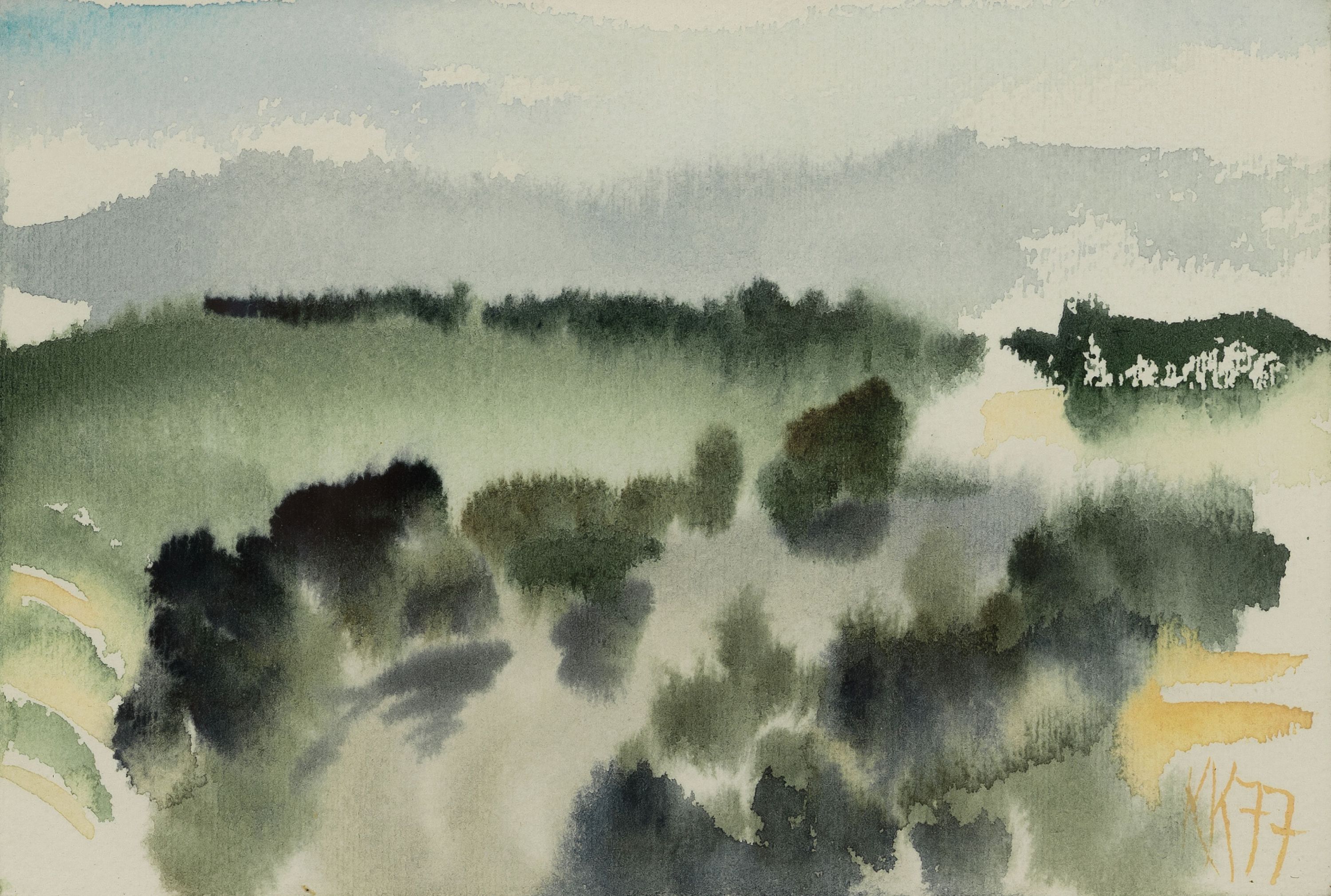 Detail b: Katharina Kluge, geb. 1925 Langenbielau/ Schlesien, 6 Aquarelle nass in nass mit Landschaftsdarstellungen, alle monogrammiert KK und dat. 77 bzw. 81, ...