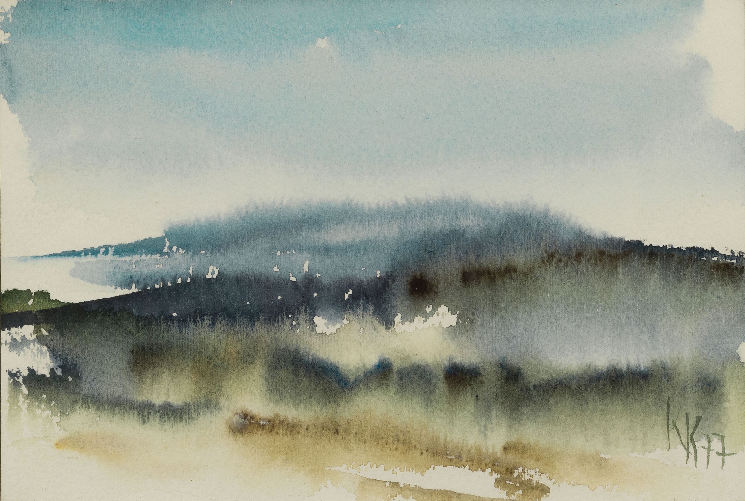 Detail d: Katharina Kluge, geb. 1925 Langenbielau/ Schlesien, 6 Aquarelle nass in nass mit Landschaftsdarstellungen, alle monogrammiert KK und dat. 77 bzw. 81, ...