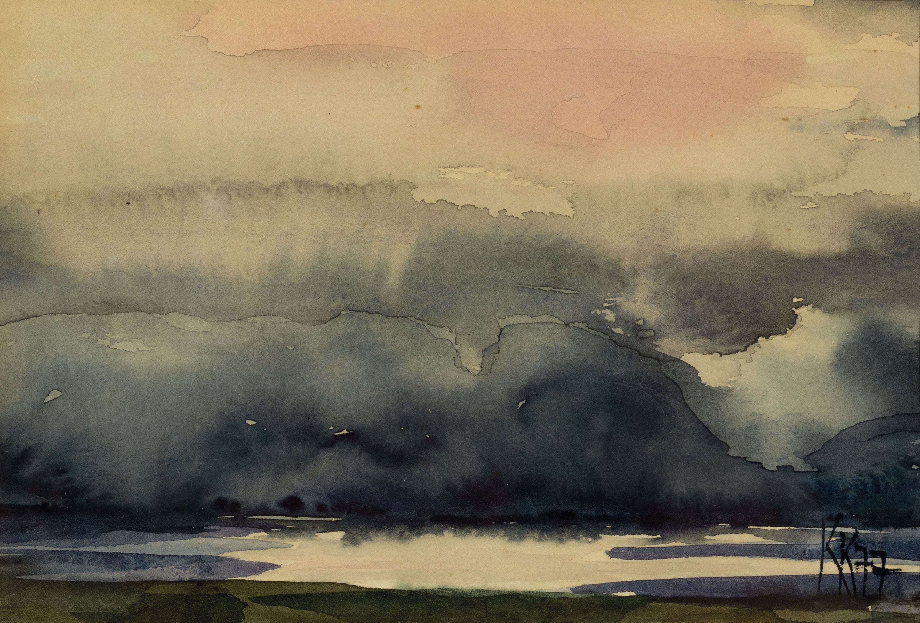 Detail f: Katharina Kluge, geb. 1925 Langenbielau/ Schlesien, 6 Aquarelle nass in nass mit Landschaftsdarstellungen, alle monogrammiert KK und dat. 77 bzw. 81, ...