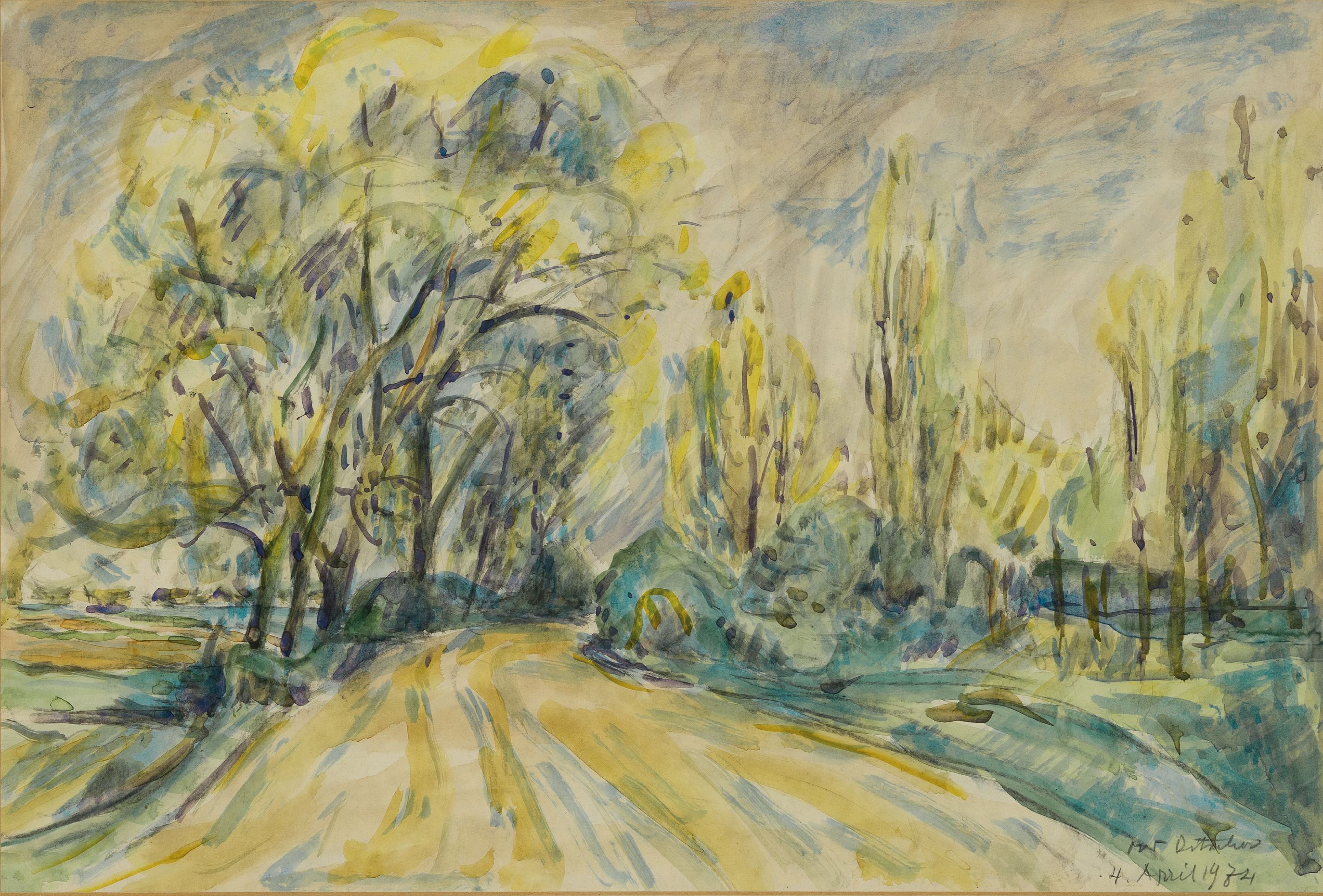 Otto Ditscher, 1903-1987 Neuhofen, Baum bestandener Weg, Aquarell auf Papier, rechts unten signiert und dat. 1974, ca. 35x52cm, PP, u.Gl., R. ca. ...
