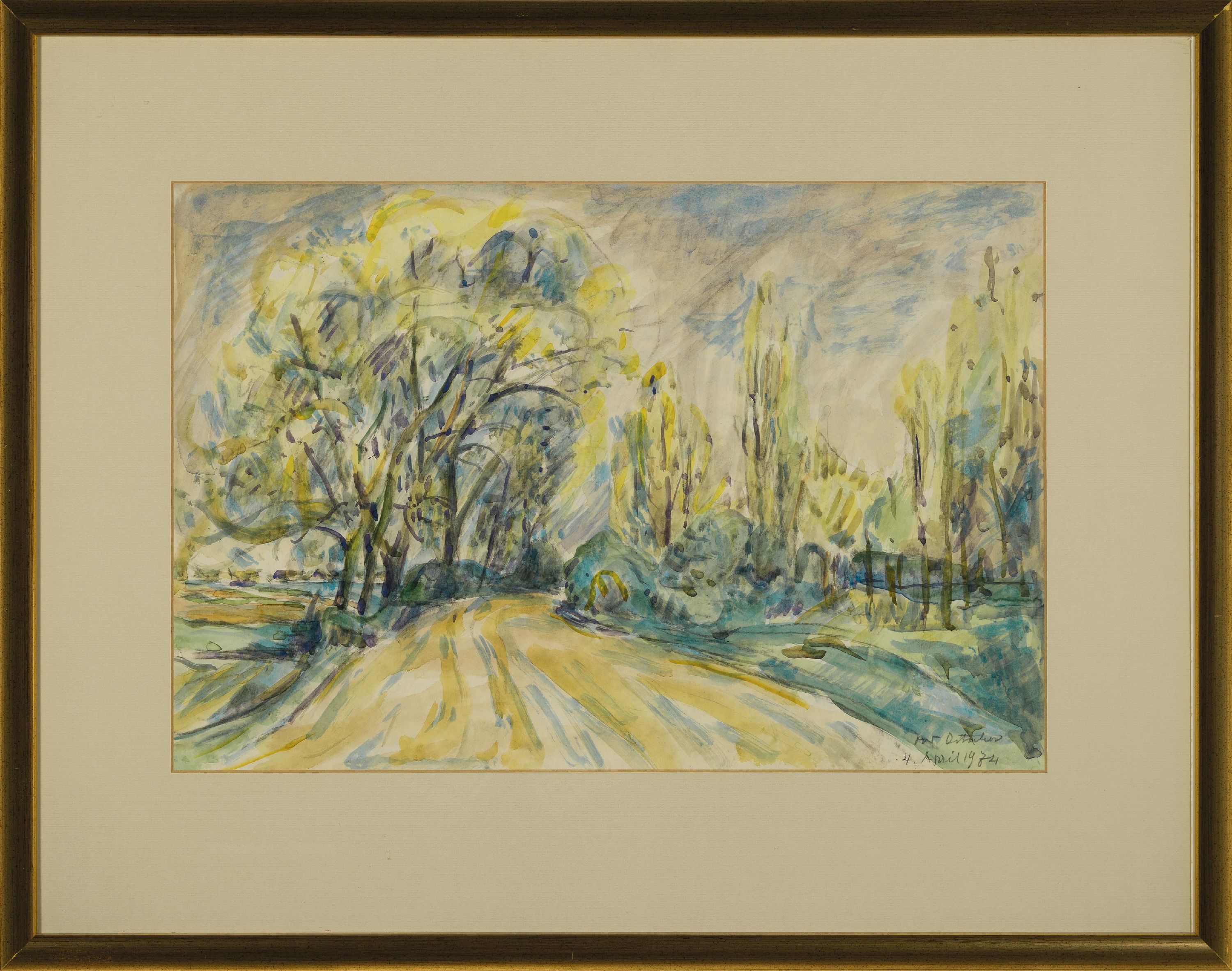 Detail k: Otto Ditscher, 1903-1987 Neuhofen, Baum bestandener Weg, Aquarell auf Papier, rechts unten signiert und dat. 1974, ca. 35x52cm, PP, u.Gl., R. ca. ...