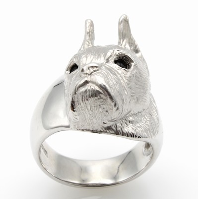 Image Ring "Boxer", WG 585/000, z.T. matt., 2 Onyxe als Augen, RW ca. 52