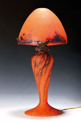 Image 26965620 - Tischlampe, Le verre francais, 1930er Jahre, pate-de-verre mit orangeroten und blauen ...