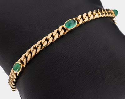 Image 26965657 - 14 kt Gold Smaragd-Armband, GG 585/000, 5 ovale Smaragd-Cabochons, L. ca. 18.5 cm, ...
