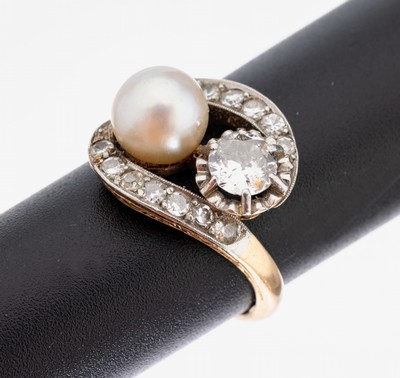 Image 26965732 - 18 kt Gold Diamant-Ring, um 1910, GG 750/000 gepr., Ringkopf schauseitig Platin, 1 ...
