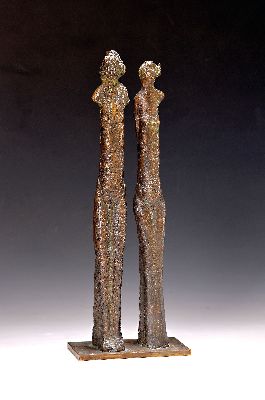 26965734k - Unbekannter Bildhauer, Bronzefigur, 2. Hälfte 20. Jh., stehendes Paar auf rechteckigem ...