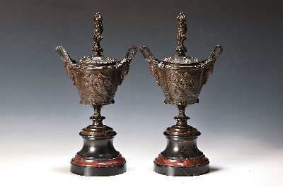 Image 26965757 - Paar Deckelgefäße, Frankreich, um 1860, Bronze, reliefiert, allegorisches ...