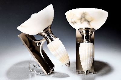 Image 26965762 - Paar Wandlampen, Spanien, neuzeitlich, im Stil des Art-Deco, Alabaster mit Monturen aus ...