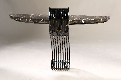 Image Art-Deco-Wandkonsole, Frankreich, 30/40er Jahre, schwarz gefasste Metallfassung mit ...